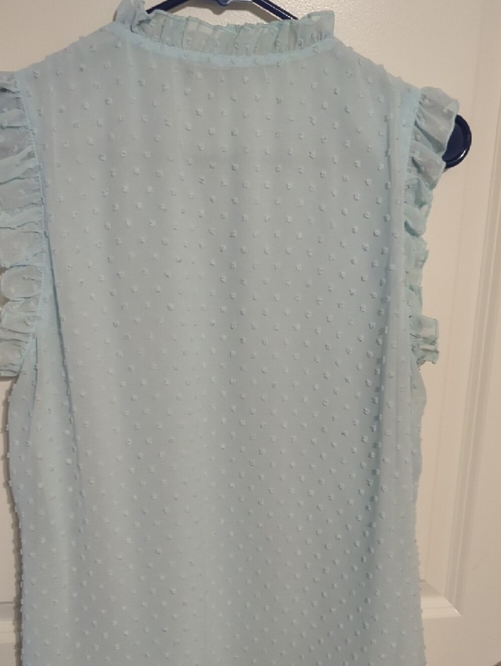 Sweet Rain Pale Blue Ruffle-Trim Swiss Dot V-Neck Top - Picture 3 of 5